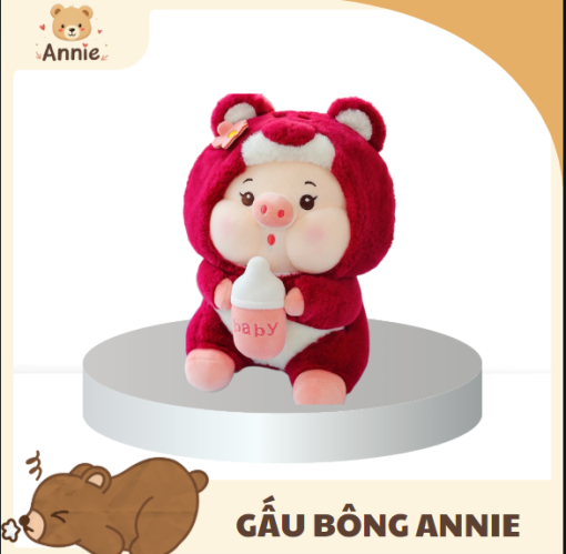 Thú bông lợn Lena đội mũ cosplay heo ôm bình sữa đáng yêu